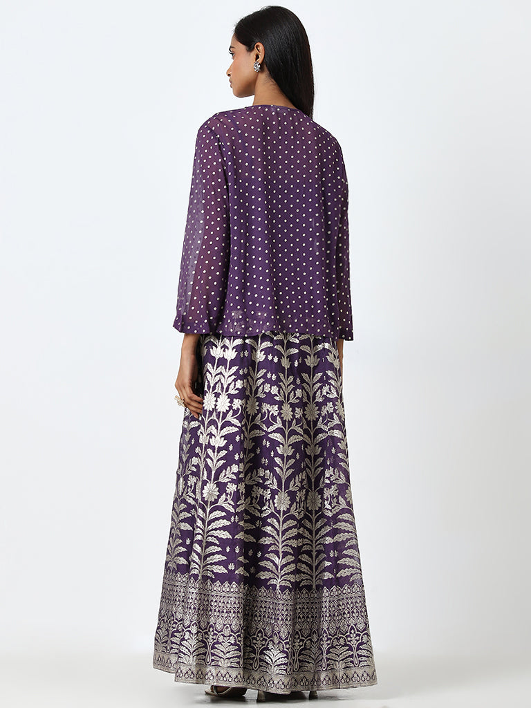 Vark Purple Embroidered Top. Inner and Skirt Set - Image 4