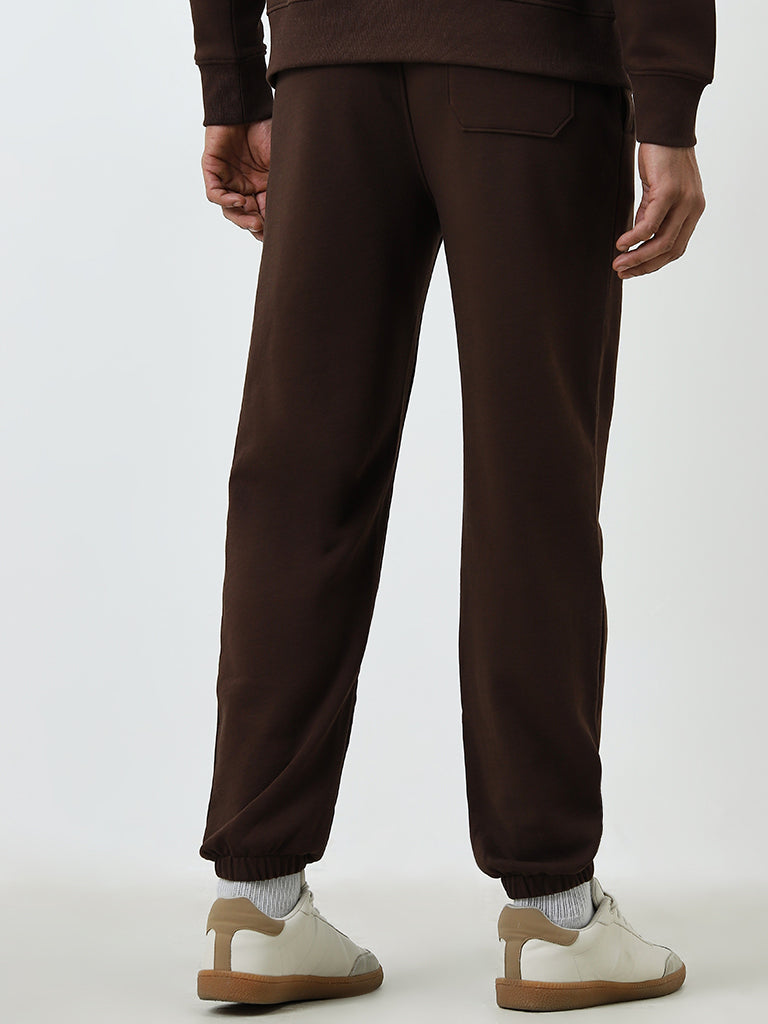 WES Casuals Brown Relaxed-Fit Mid-Rise Cotton-Blend Track Pants - Image 5