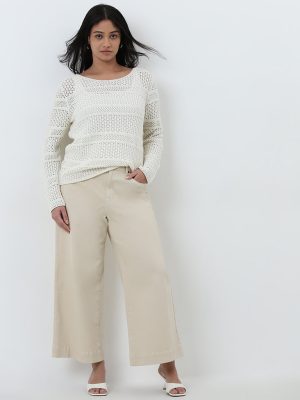 Gia Beige Solid Straight-Fit High-Rise Jeans