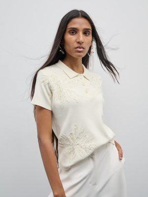 Wardrobe Off-White Floral Embroidered Top
