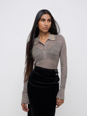 Wardrobe Grey Knit-Textured Sweater