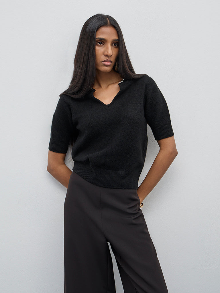 Wardrobe Black Pearl Embellished Knitted Top