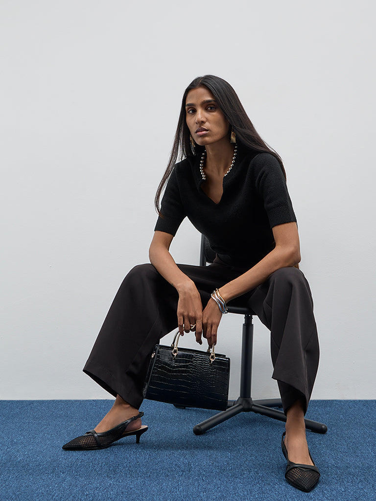 Wardrobe Black Pearl Embellished Knitted Top - Image 3