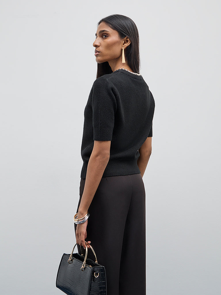 Wardrobe Black Pearl Embellished Knitted Top - Image 4