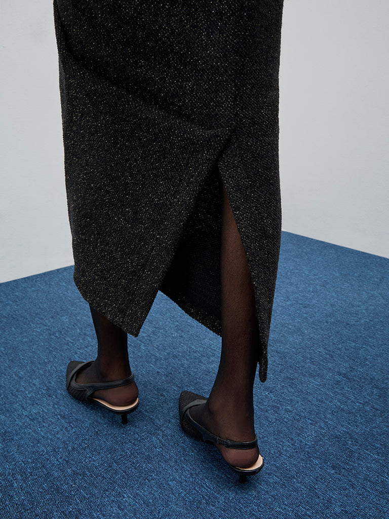 Wardrobe Black Shimmer Detailed High-Rise Skirt - Image 2