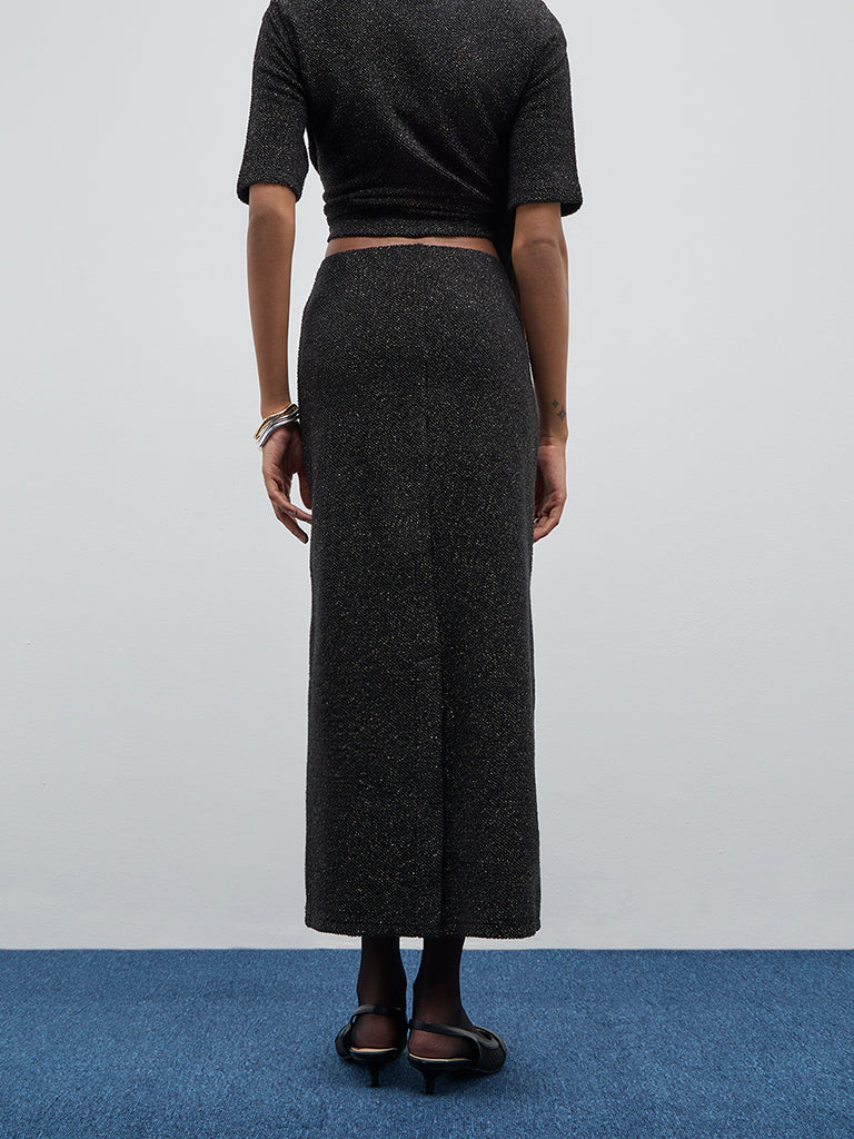 Wardrobe Black Shimmer Detailed High-Rise Skirt - Image 4