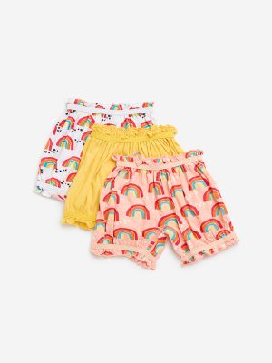 Y&F Kids Multicolour Rainbow Design Cotton Bloomers - Pack of 3