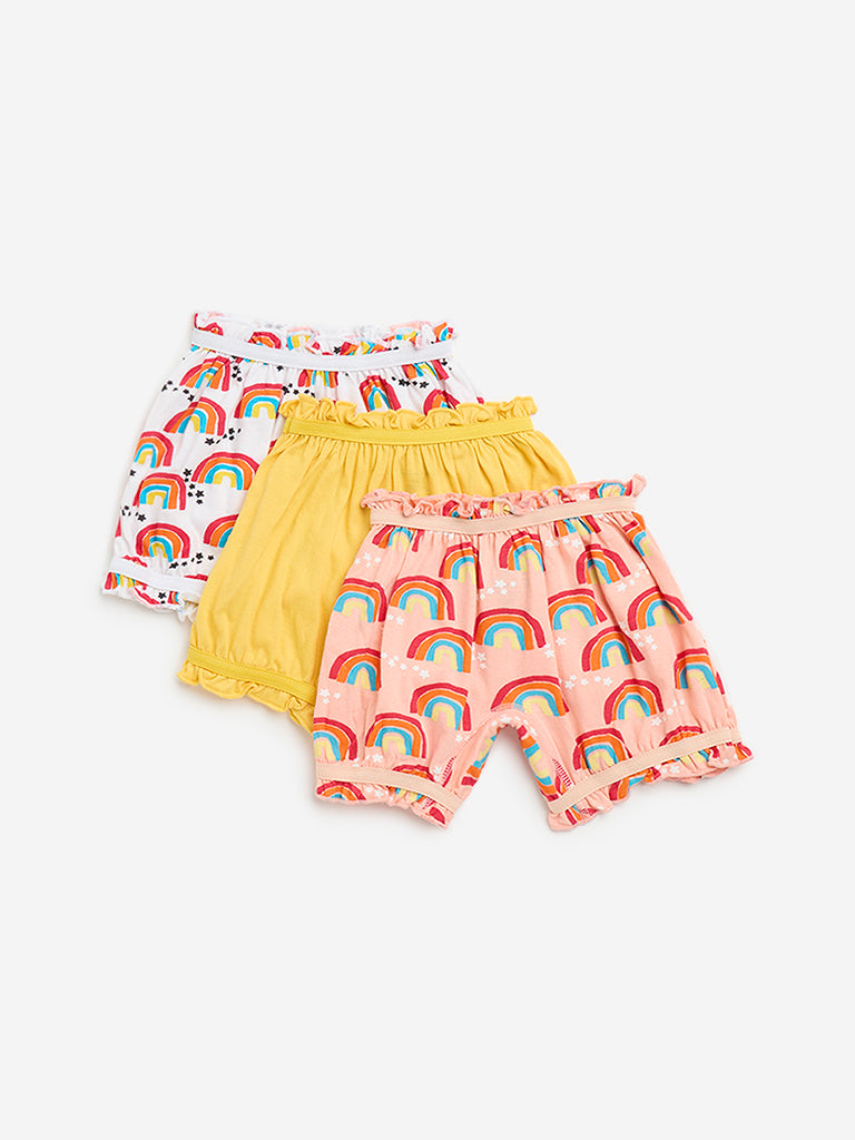 Y&F Kids Multicolour Rainbow Design Cotton Bloomers - Pack of 3 - Image 2