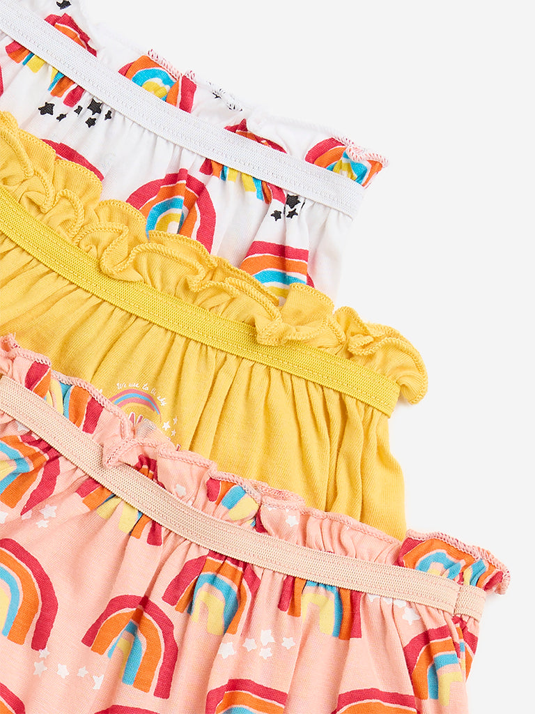Y&F Kids Multicolour Rainbow Design Cotton Bloomers - Pack of 3 - Image 3