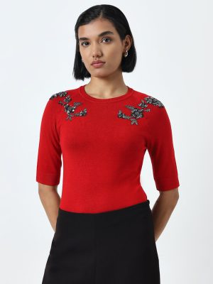 Wardrobe Red Embellished Top