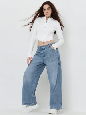 Nuon Blue Faded Straight-Fit Mid-Rise Jeans