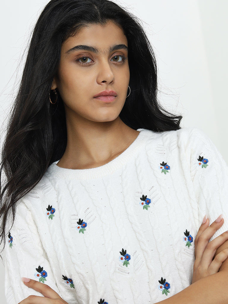 LOV Off-White Floral Knitted Sweater - Image 2