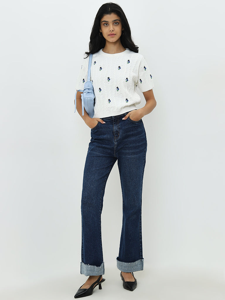 LOV Off-White Floral Knitted Sweater - Image 3