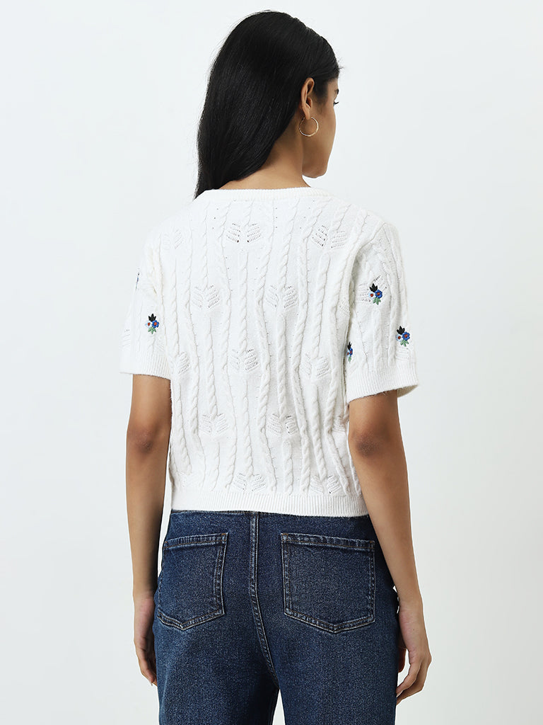 LOV Off-White Floral Knitted Sweater - Image 4