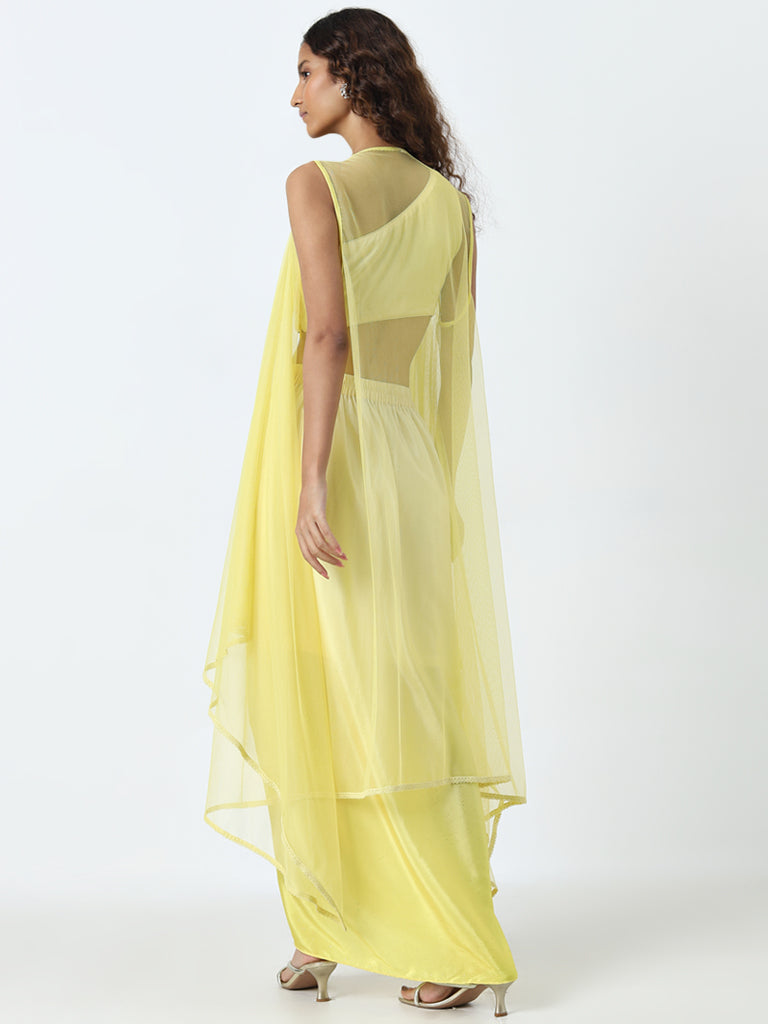 Vark Yellow Floral Embellished Blouse. Skirt and Shrug Set - Image 4