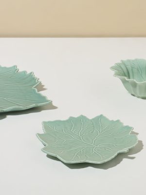 Westside Home Green Leaf Design Small Serving Platter