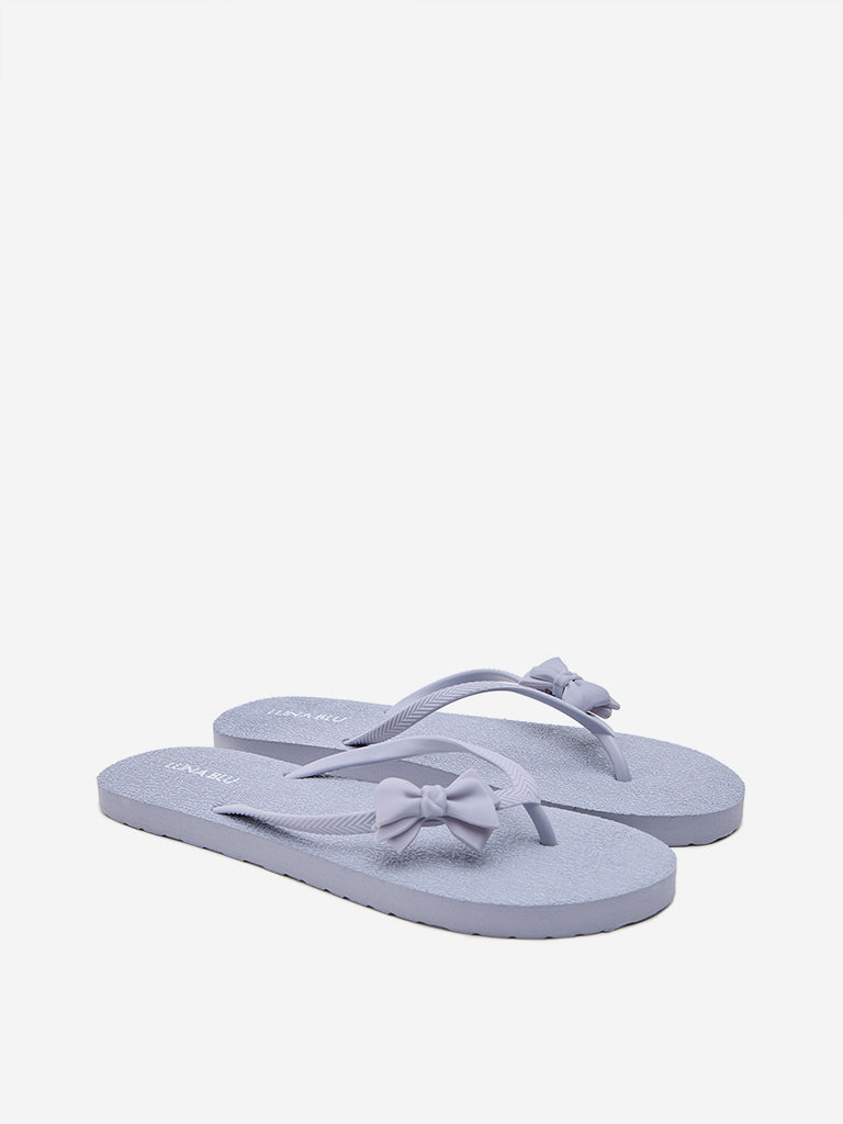 LUNA BLU Dusty Blue Bow-Detailed Flip-Flops - Image 2