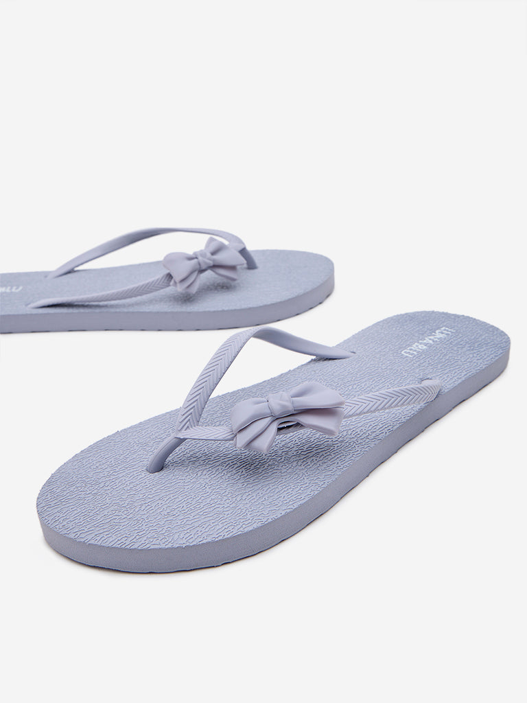 LUNA BLU Dusty Blue Bow-Detailed Flip-Flops - Image 3