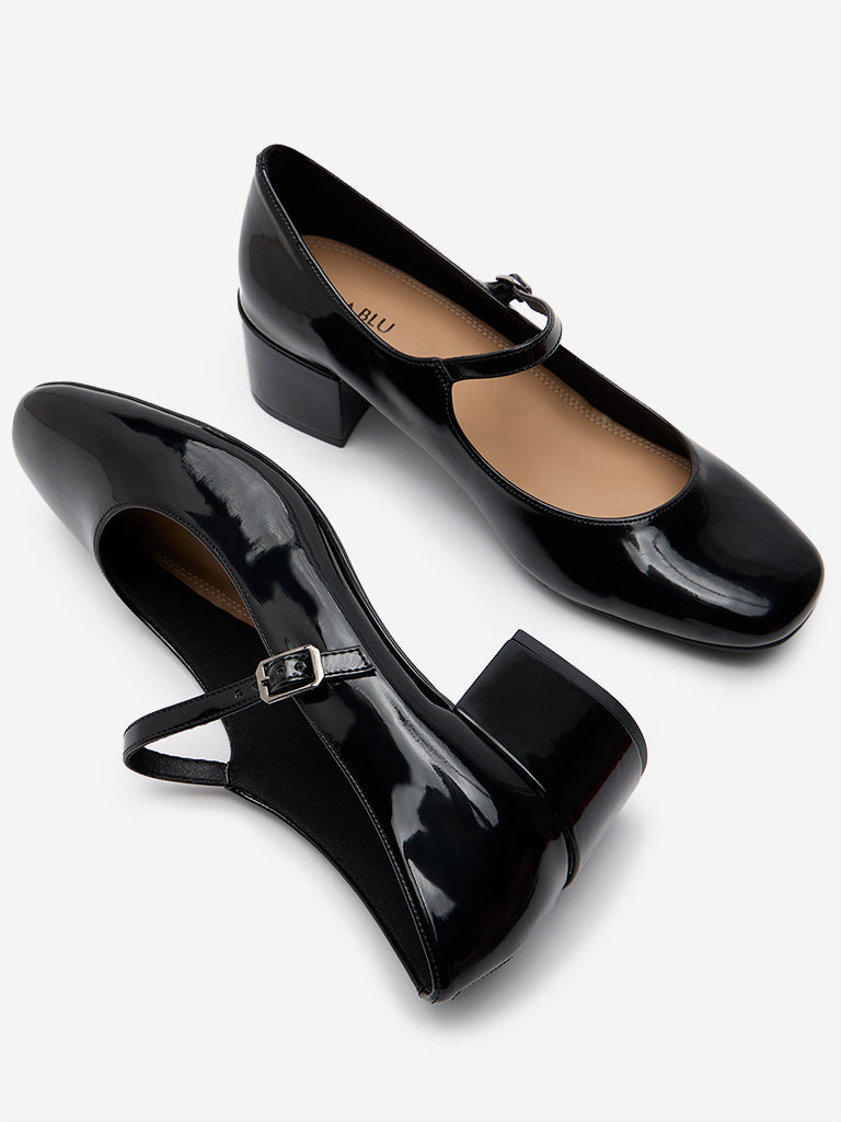 LUNA BLU Black Belted Block Heel Shoes - Image 3