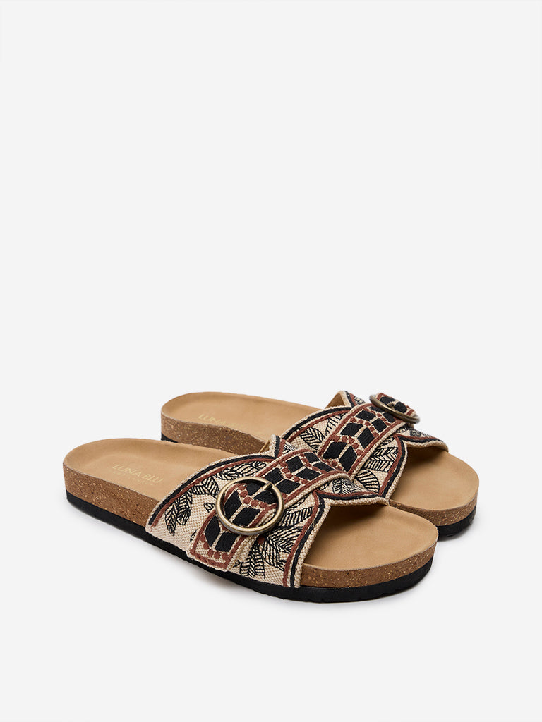 LUNA BLU Black Embroidered Slides - Image 2