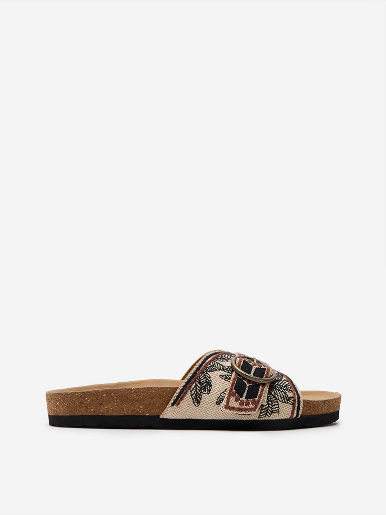 LUNA BLU Black Embroidered Slides