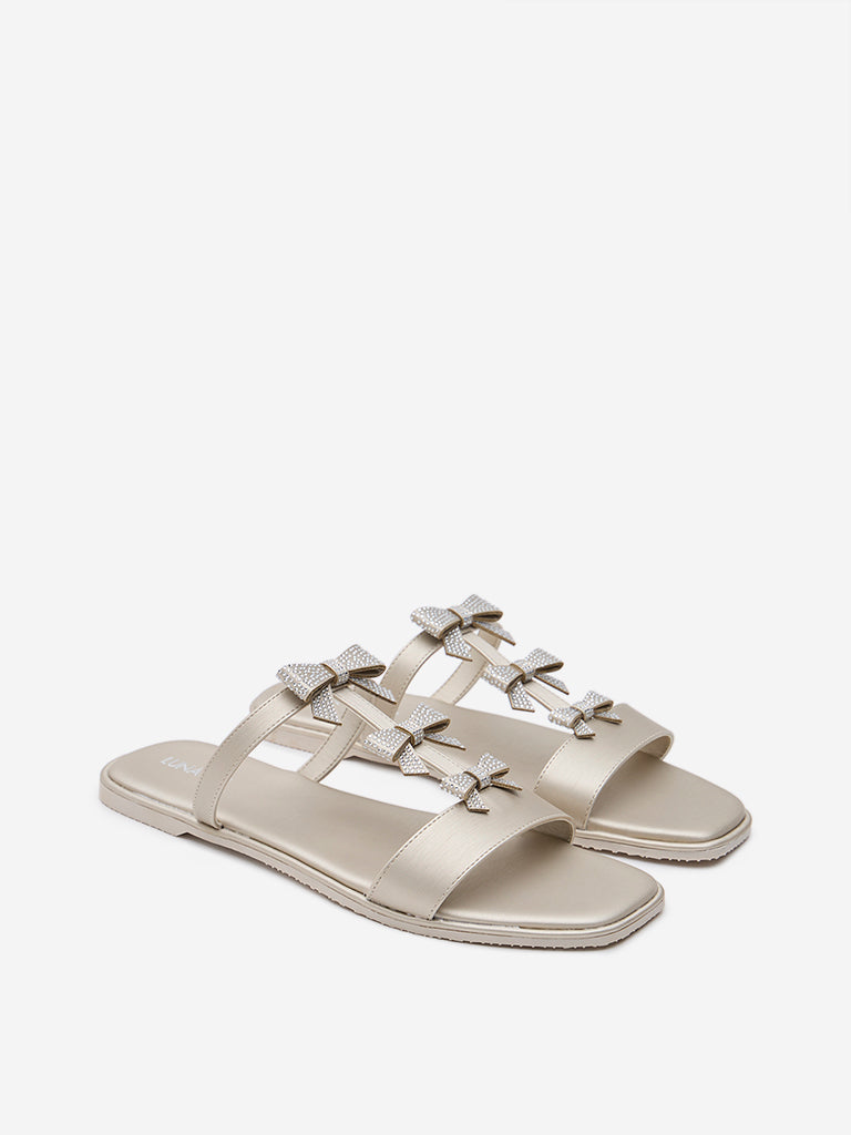 LUNA BLU Gold Bow-Detailed Slides - Image 2