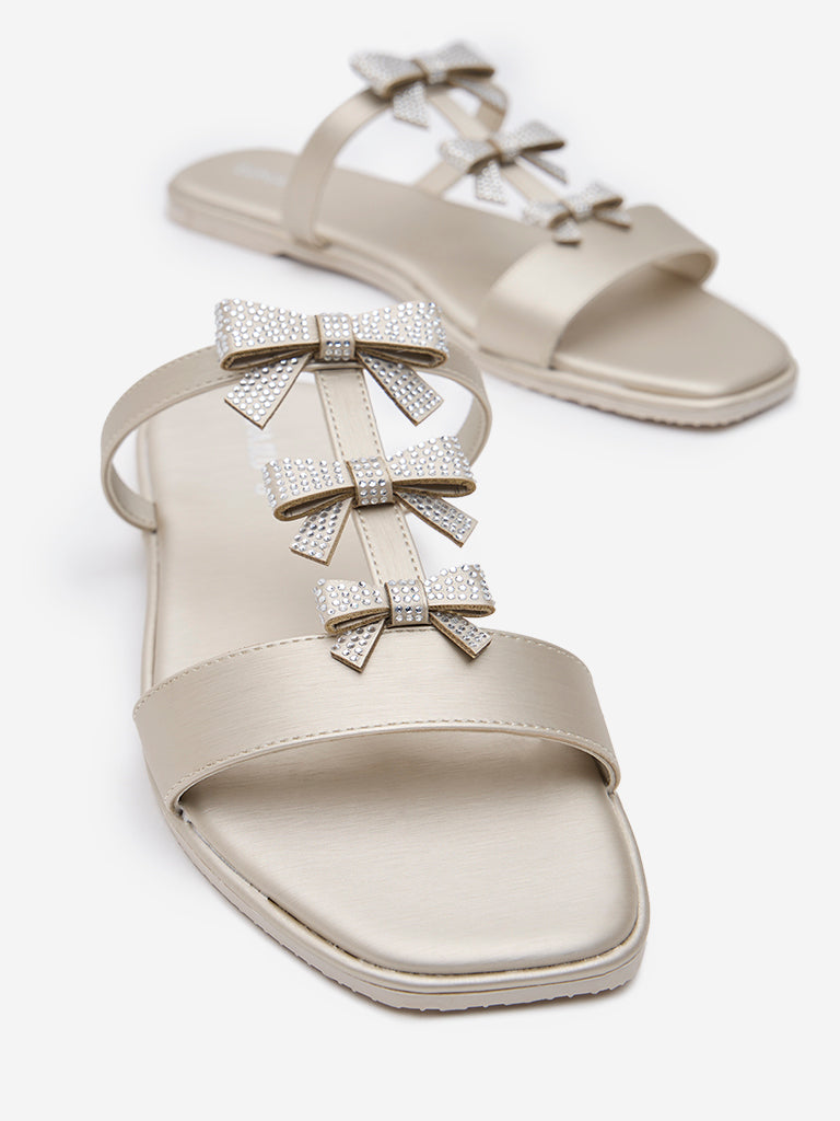 LUNA BLU Gold Bow-Detailed Slides - Image 3
