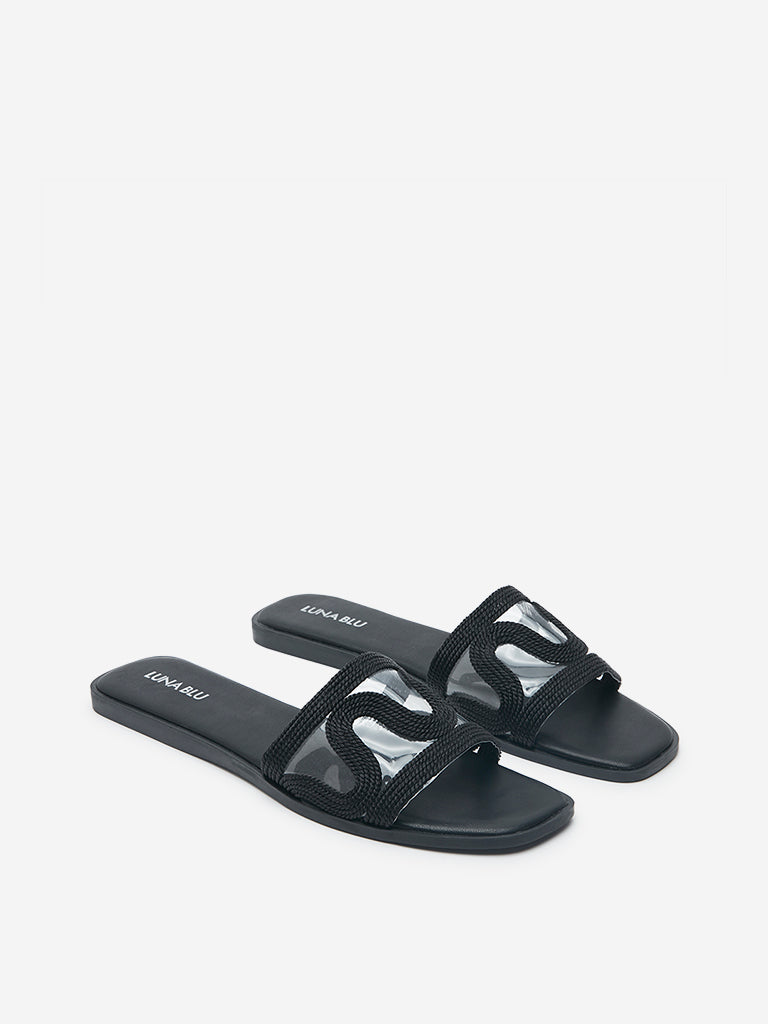 LUNA BLU Black Vinyl Slides - Image 2