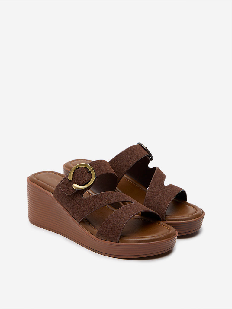 LUNA BLU Brown Multi-Strap Wedge Sandals - Image 2