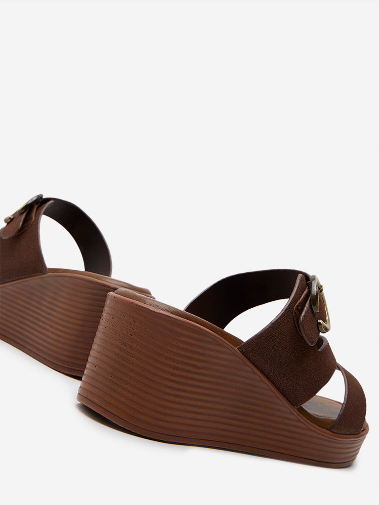 LUNA BLU Brown Multi-Strap Wedge Sandals - Image 3