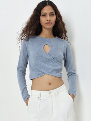 Nuon Dusty Blue Cut-Out Detailed Top