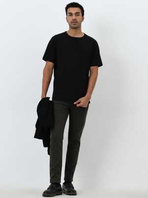 WES Casuals Dark Olive Slim-Fit Mid-Rise Jeans
