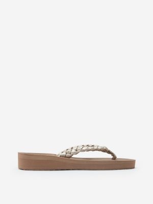 LUNA BLU Taupe Braid Pattern Flip-Flops