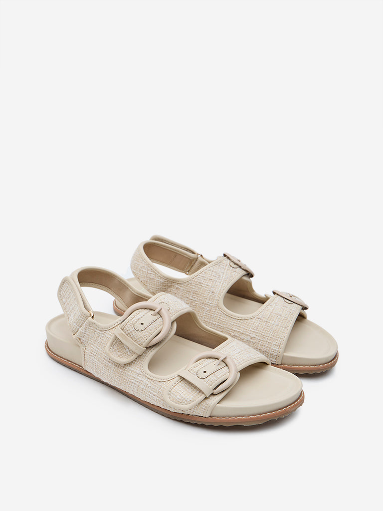 LUNA BLU Beige Jute-Textured Slip-On Sandals - Image 2