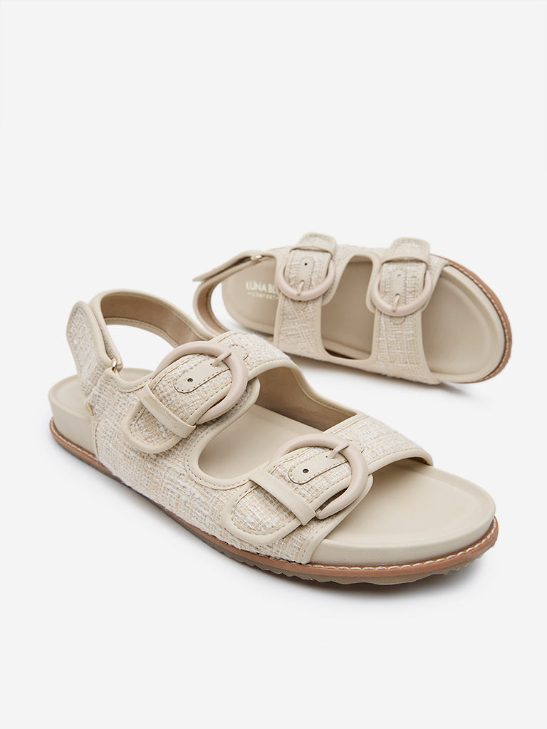 LUNA BLU Beige Jute-Textured Slip-On Sandals - Image 3