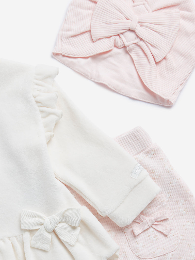 HOP Baby Off-White Bunny Design Cotton Blend Top. Pants and Cap Set - Image 3