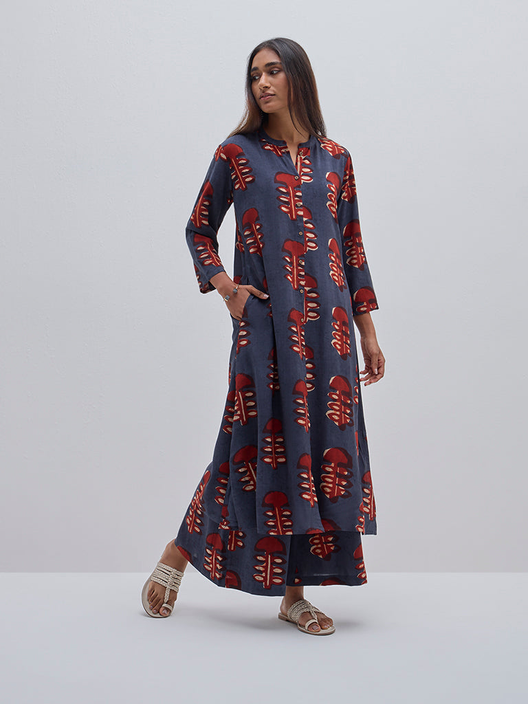 Utsa Navy Abstract Design A-Line Kurta