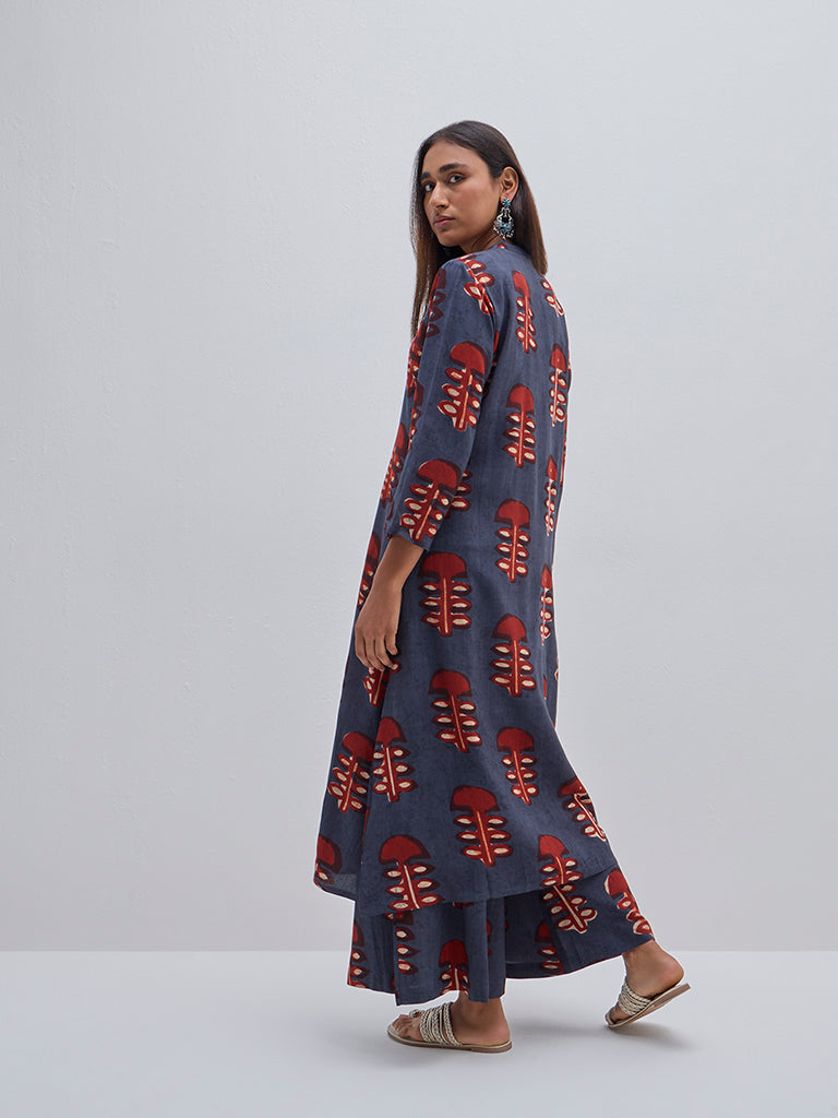 Utsa Navy Abstract Design A-Line Kurta - Image 4