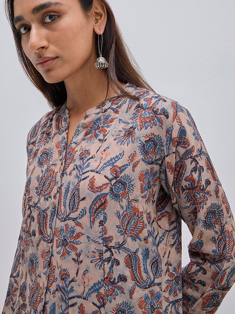 Utsa Multicolour Botanical Pattern A-Line Kurta - Image 2
