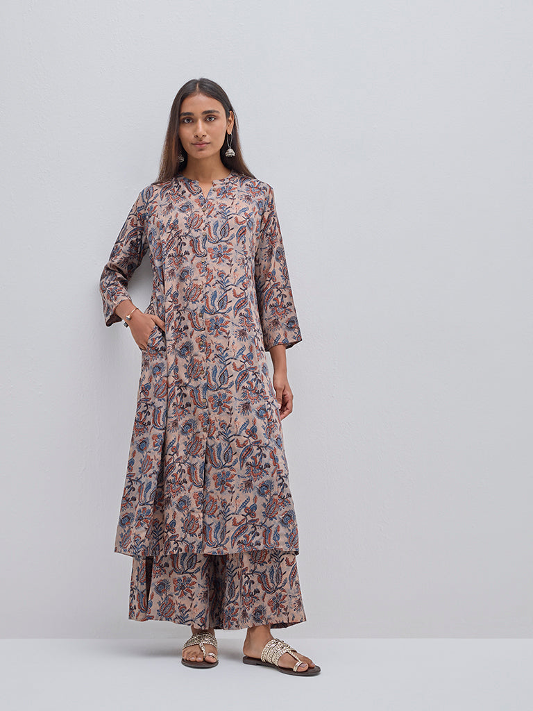 Utsa Multicolour Botanical Pattern A-Line Kurta - Image 3