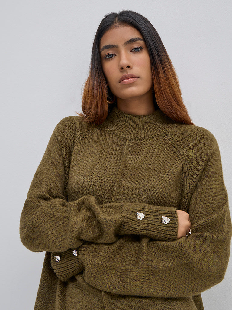 LOV Olive Knit-Textured Straight Dress - Image 2