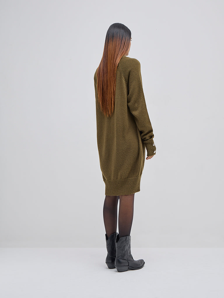 LOV Olive Knit-Textured Straight Dress - Image 4