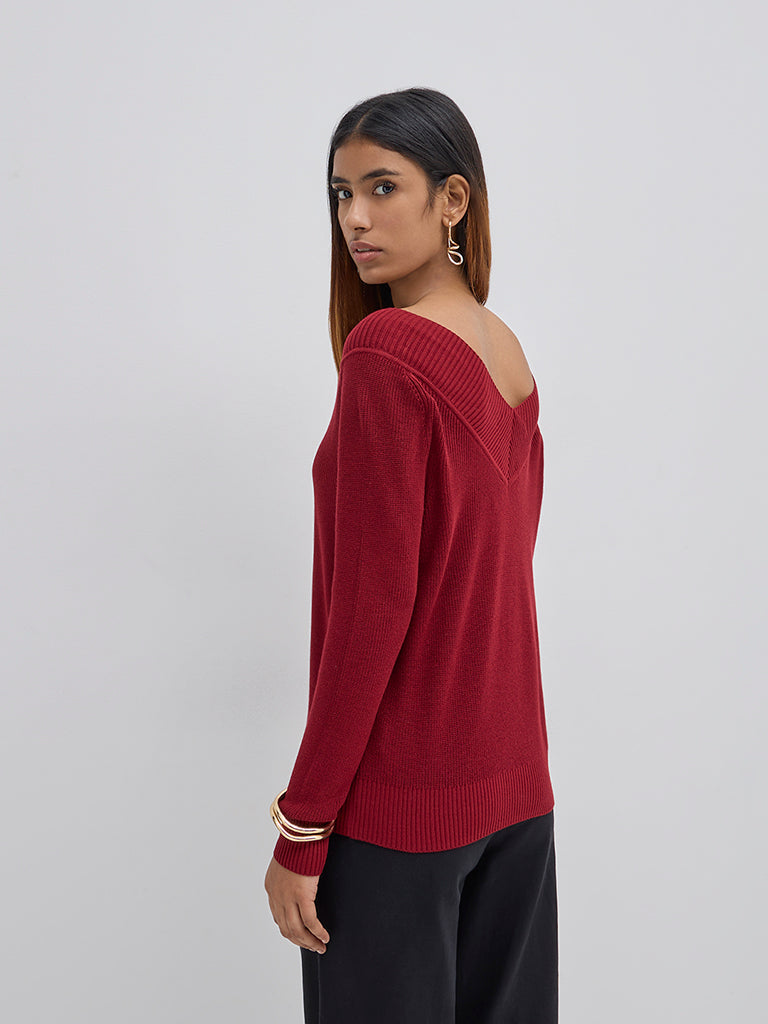 LOV Burgundy Ribbed Textured Sweater - Image 5