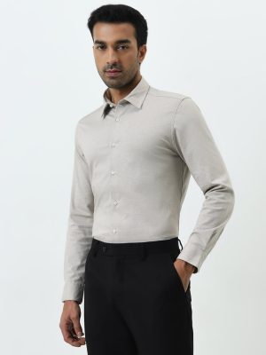 WES Formals Dusty Grey Slim-Fit Cotton-Blend Shirt