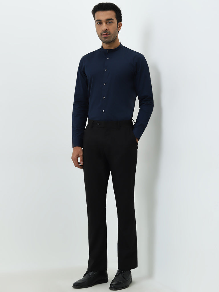 WES Formals Navy Ultra Slim-Fit Cotton-Blend Shirt - Image 4