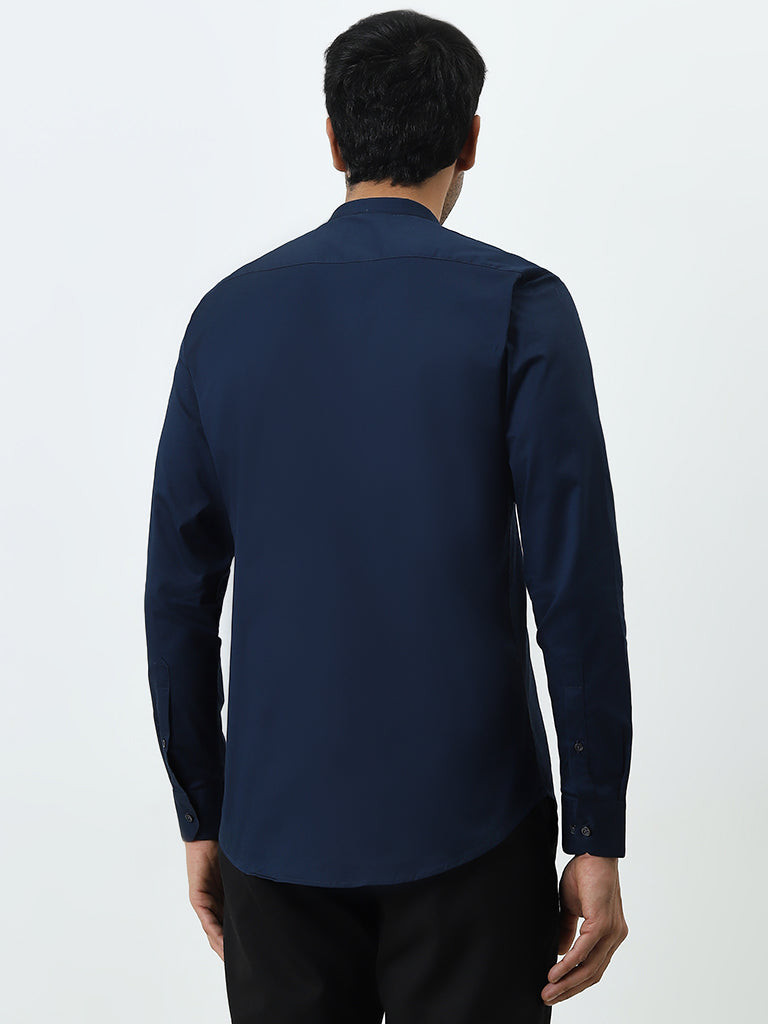 WES Formals Navy Ultra Slim-Fit Cotton-Blend Shirt - Image 5