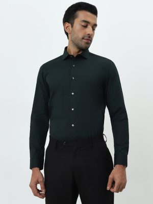 WES Formals Dark Green Ultra Slim-Fit Cotton-Blend Shirt