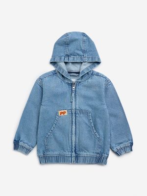 HOP Kids Blue Text Design Denim Jacket