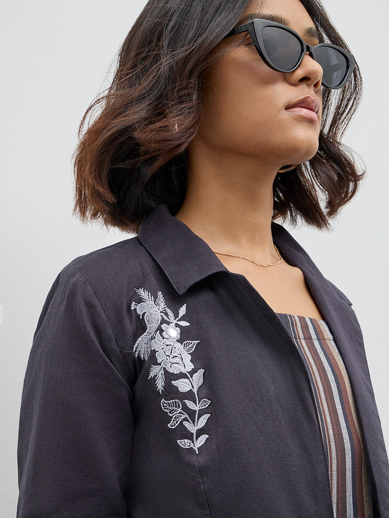 Bombay Paisley Black Stripe Tiered Cotton Dress with Jacket - Image 2