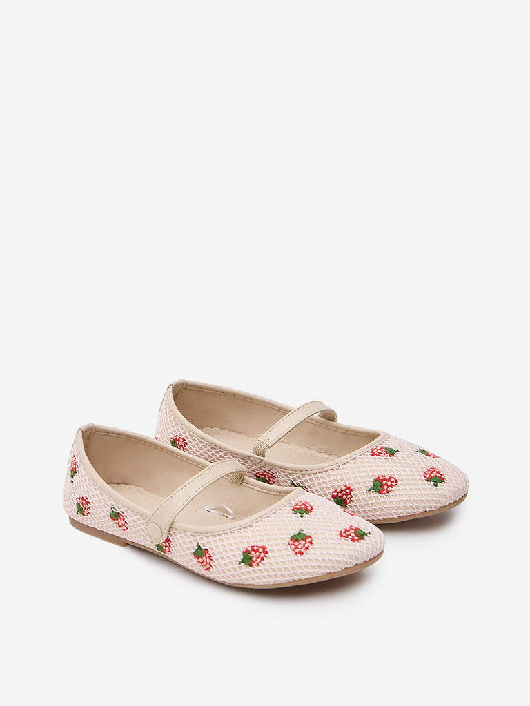 Yellow Pink Strawberry Embroidered Mary Jane Shoes - Image 2
